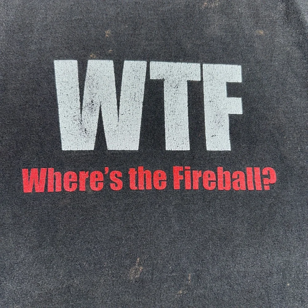 Fireball Whisky Graphic T-Shirt Mens L Black Fair Distressed WTF Dragon Logo